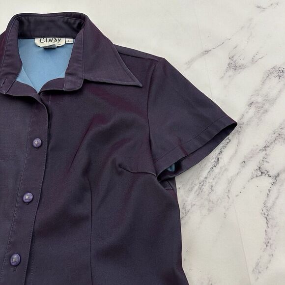 Cindy Womens Vintage Y2k Iridescent Button Up Top Size L Purple Blue Shimmer - Picture 3 of 11